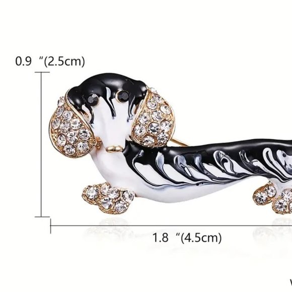 Dog Brooch Dachshund Weiner Enamel Rhinestone Pin Stylish Sparkle Hot Dog Doxie - Picture 3 of 3